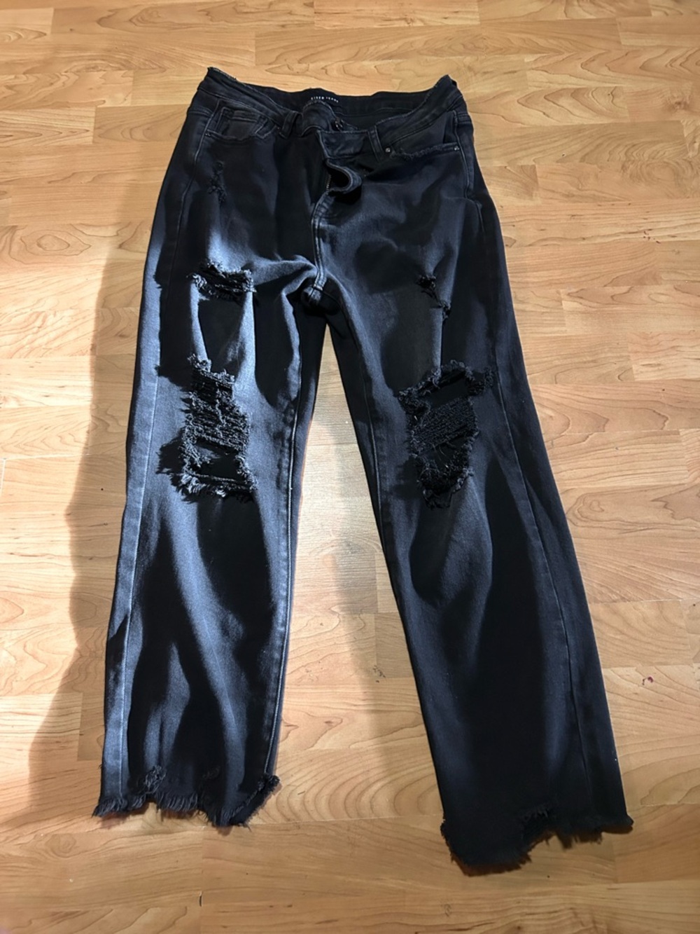 Risen Distressed Black Ripped Jeans  High Waisted